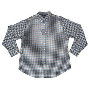 Croft &‎ Barrow Shirt Button Down Mens Size XL Blue Brown Plaid Woven Easy Care